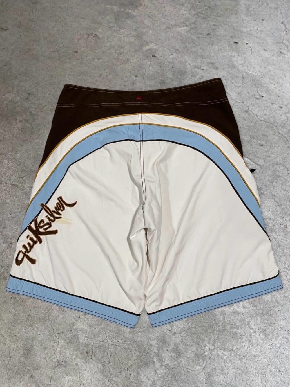 Y2K Quiksilver Men’s Cream, Light Blue & Brown Hybrid Boardshorts